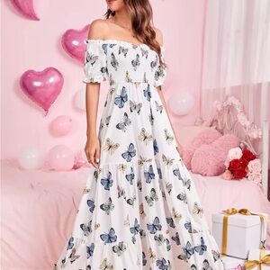 SHEIN White Off-Shoulder Butterfly Dress